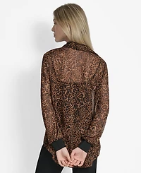 Dkny Women's Printed Button-Front Long-Sleeve Shirt