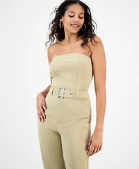 Bar Iii Women's Strapless Belted Utility Jumpsuit, Exclusively at Macy's