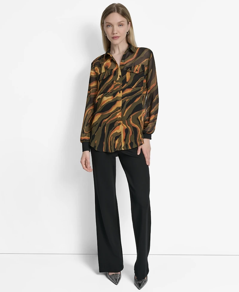 Dkny Women's Printed Button-Front Long-Sleeve Shirt