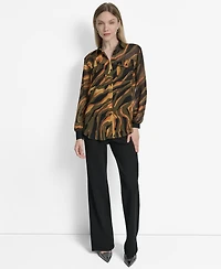 Dkny Women's Printed Button-Front Long-Sleeve Shirt