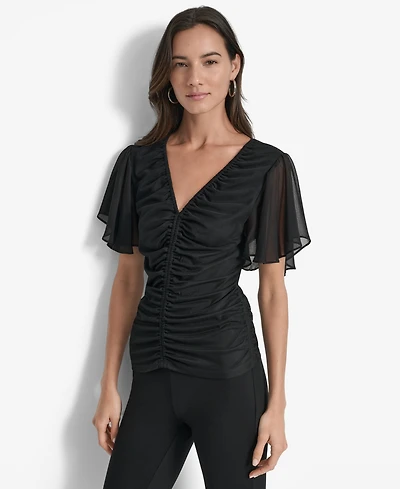 Dkny Women's Center-Ruched Flutter-Sleeve Top