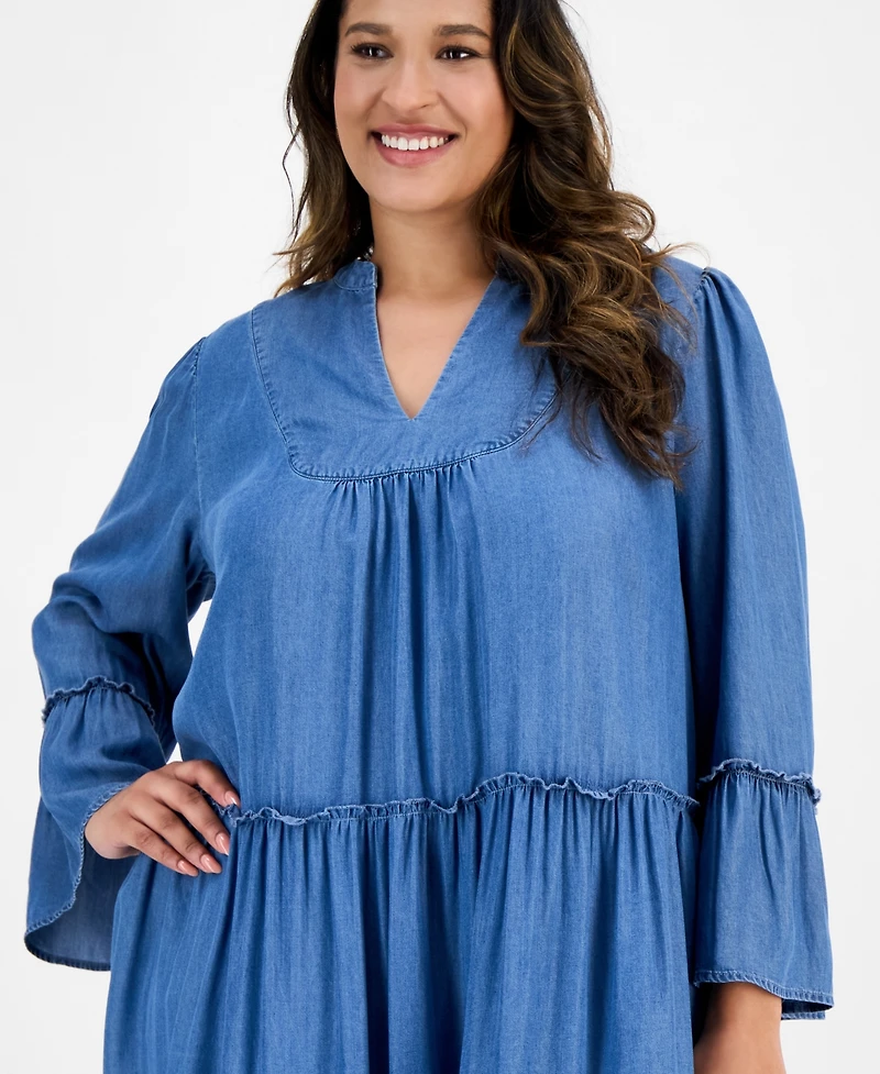 Robbie Bee Plus Tiered Denim Shift Dress