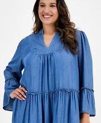 Robbie Bee Plus Tiered Denim Shift Dress