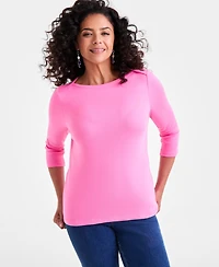 Style & Co Women's Pima Cotton 3/4-Sleeve Boat-Neck Top, Created for Macy's