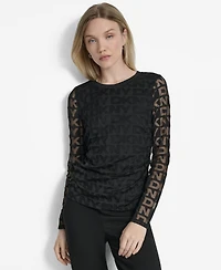 Dkny Women's Logo-Mesh Jacquard Long-Sleeve Top