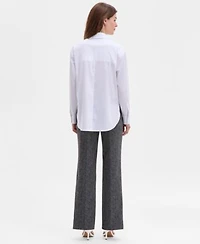 Anne Klein Womens Button Front Drop Shoulder Shirt Printed Mid Rise Wide Leg Pants