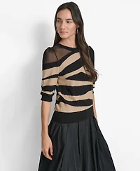 Dkny Women's Zebra-Print 3/4-Sleeve Sweater