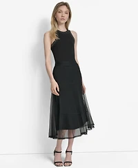 Dkny Women's Layered Mesh Logo-Tape Midi Skirt