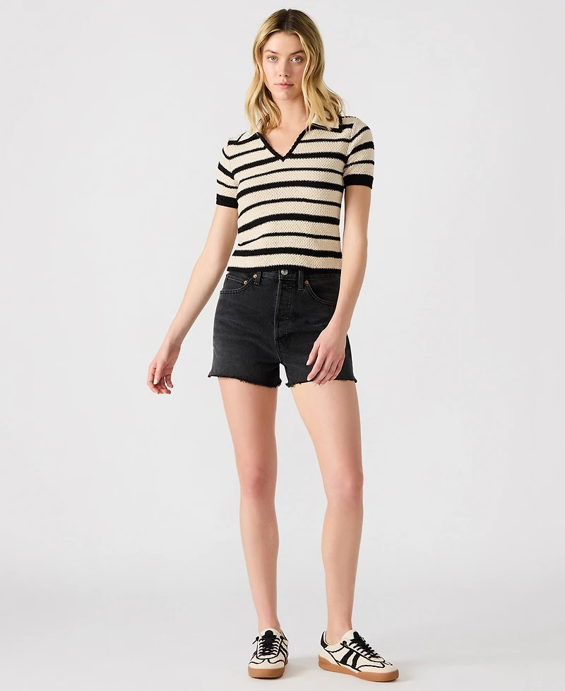 Steve Madden Women's Striped Short-Sleeve Sweater