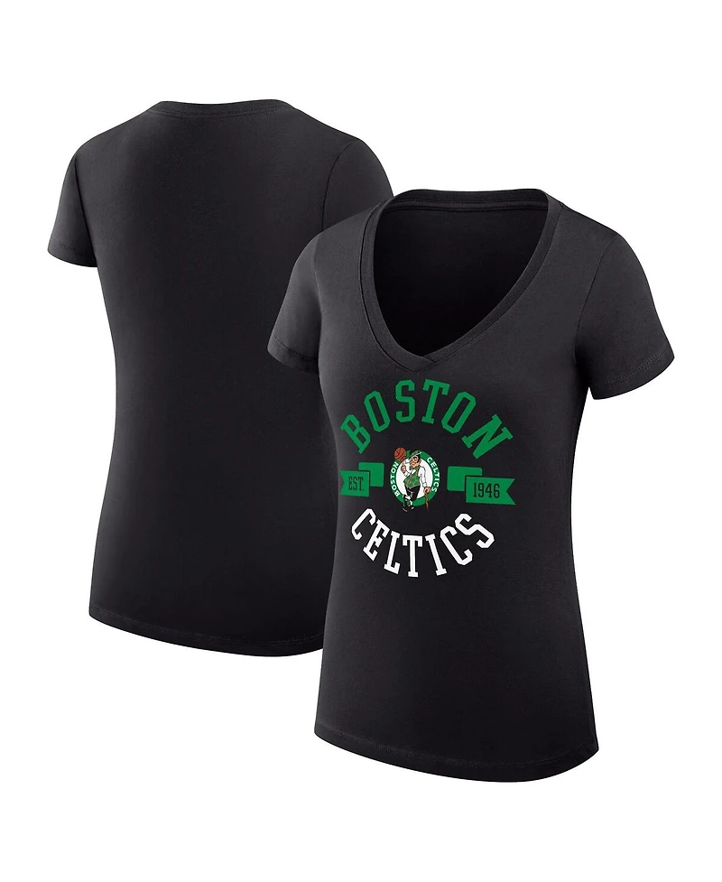 G-iii 4Her by Carl Banks Women's Black Boston Celtics Large City Logo Fitted V-Neck T-Shirt