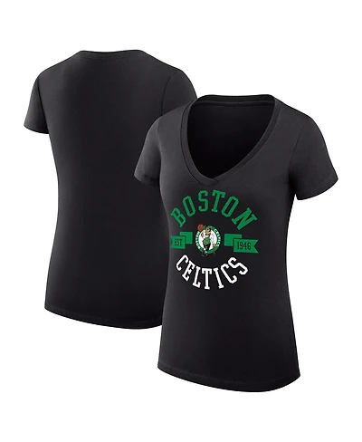 G-iii 4Her by Carl Banks Women's Black Boston Celtics Large City Logo Fitted V-Neck T-Shirt