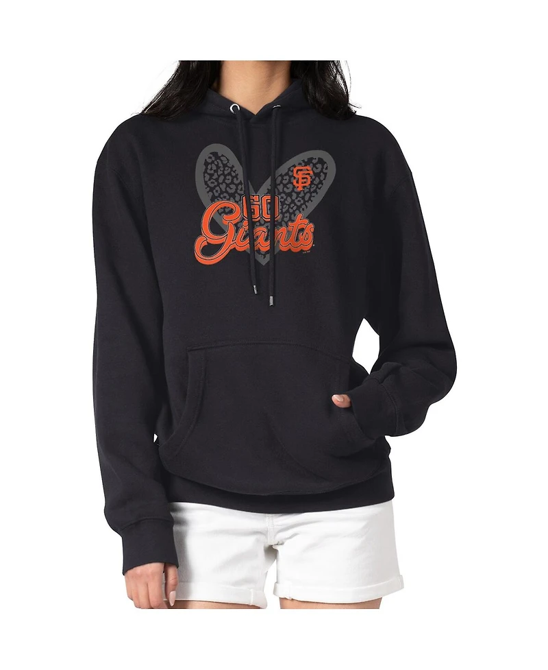 G-iii 4Her by Carl Banks Women's Black San Francisco Giants Leopard Heart Pullover Hoodie