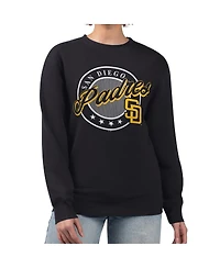 G-iii 4Her by Carl Banks Women's Black San Diego Padres Pinstripe Circle Team Fleece Pullover Sweatshirt