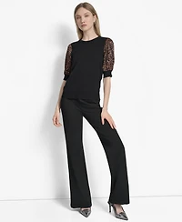 Dkny Women's Mixed-Media Printed-Sleeve Top