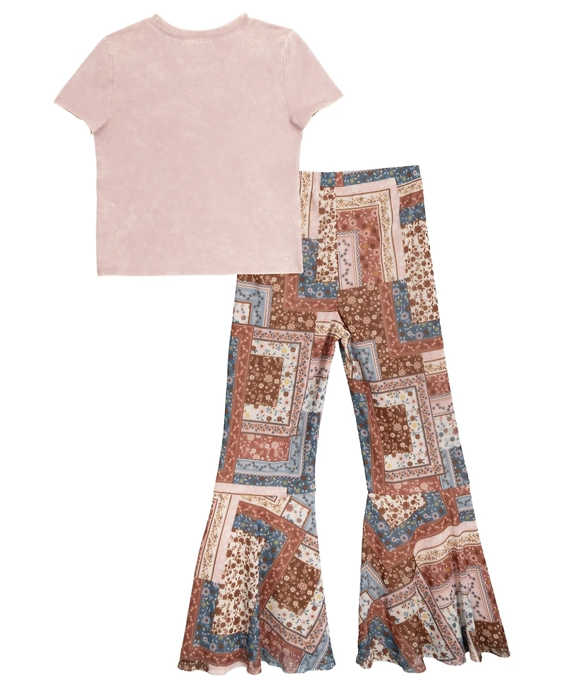 Rare Editions Big Girls 2-Piece Boho T-Shirt and Mesh Flare Pants Set