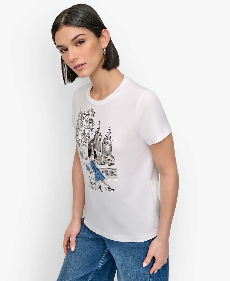 Dkny Women's Bow Bridge Conversational Crewneck Tee