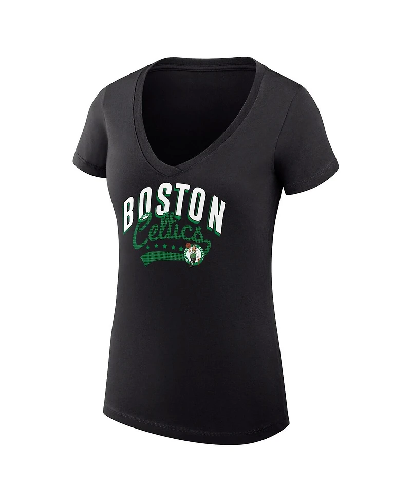 G-iii 4Her by Carl Banks Women's Black Boston Celtics Filigree Logo V-Neck Fitted T-Shirt