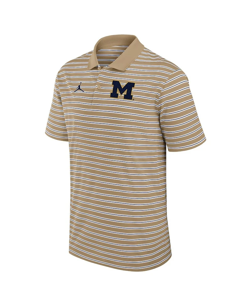 Jordan Men's Tan/White Michigan Wolverines Primetime Victory Striped Polo Shirt