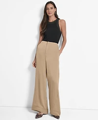 Dkny Women's Glazed High Rise Seamed-Cuff Wide-Leg Pants