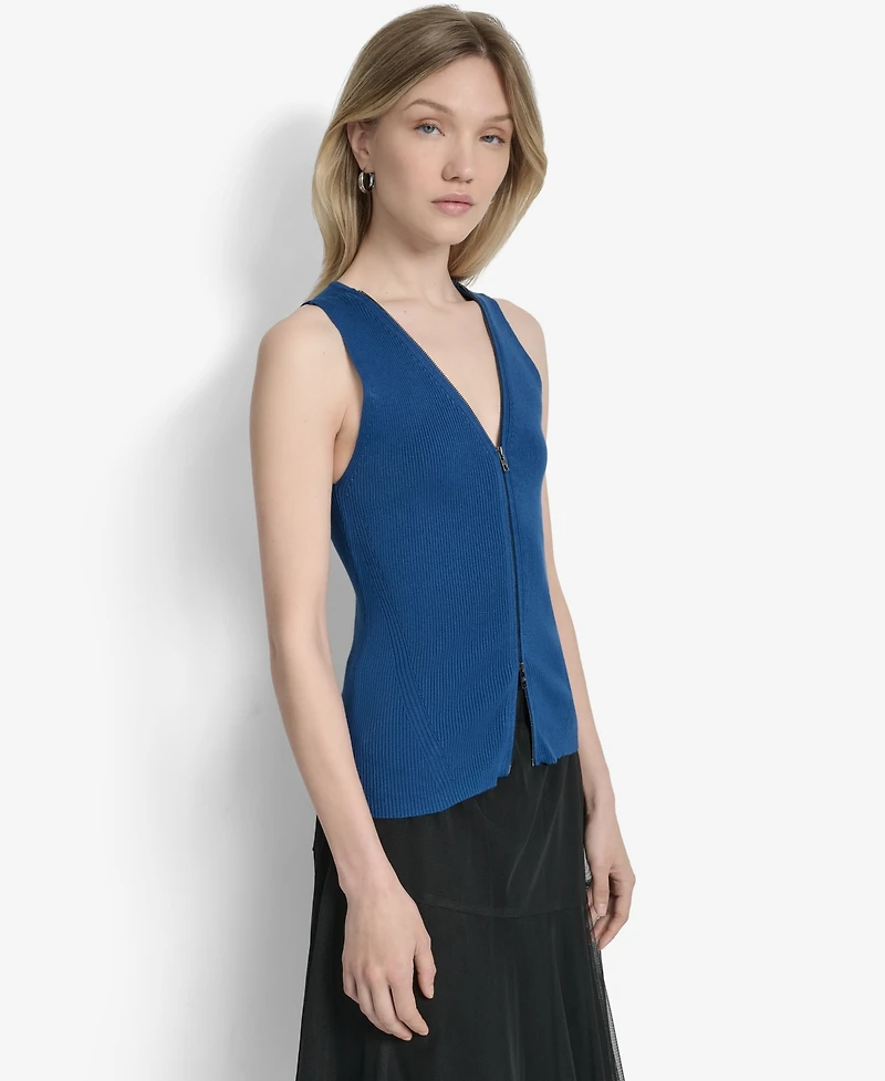Dkny Women's Two-Way Zipper Sleeveless Sweater