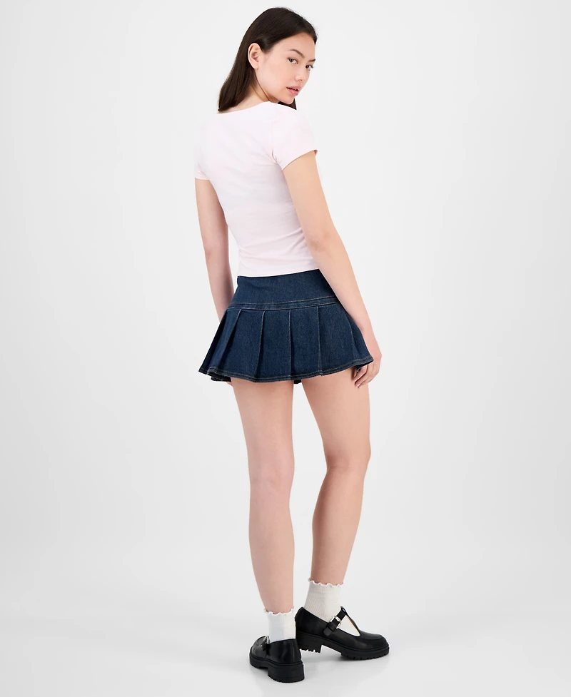 Madden Girl Juniors' Pleated Denim Mini Skort