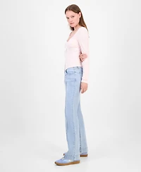 Just Polly Juniors' Lace-Trim Sweetheart-Neck Knit Top