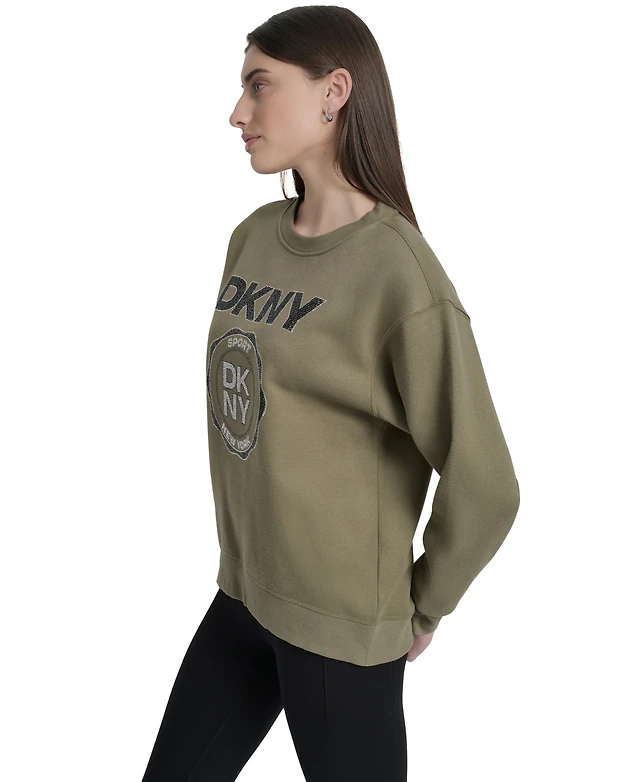 DKNY Damen Lurex Athletic Medallion Logo Pullover – Sweatshirt Mit Stickerei, Aus Baumwolle & Poly