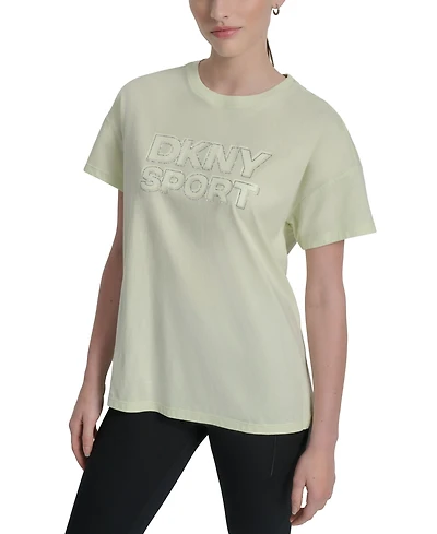 Dkny Sports Women's Rhinestone-Logo Drop-Shoulder T-Shirt