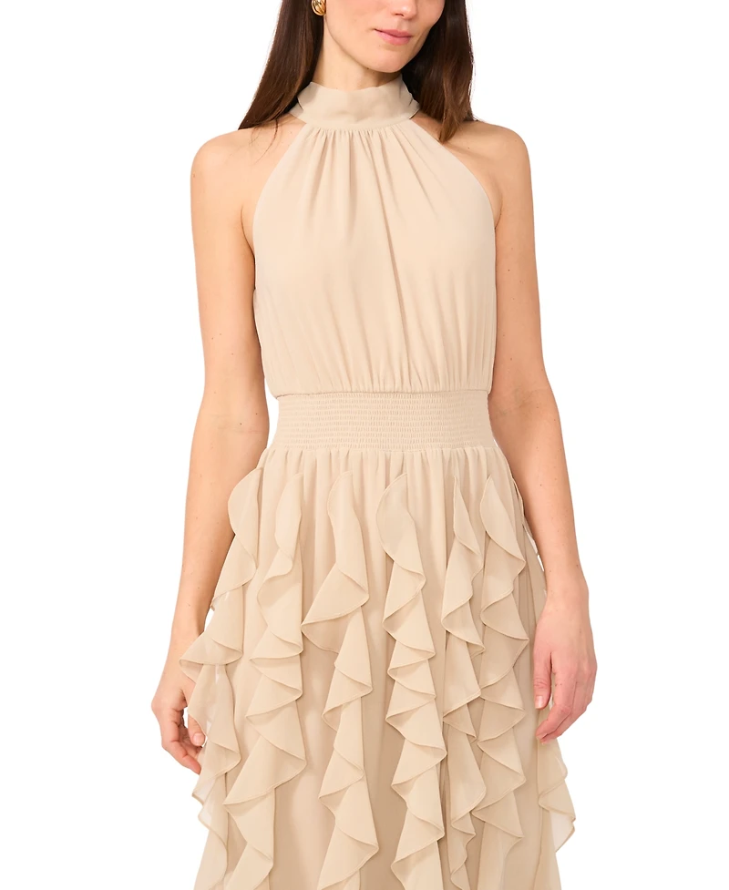 1.state Women's Halter Ruffle Maxi Dress