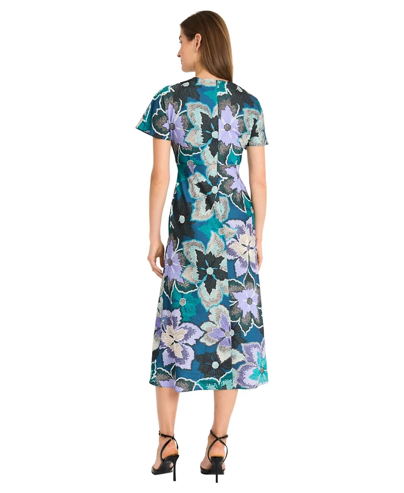 Maggy London Women's Short-Sleeve Charmeuse Midi Dress