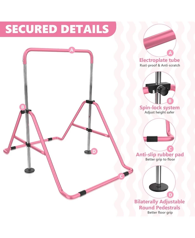 Zenova Gymnastics Bar Kids, Junior Training Bar, Height Adjustable Horizontal Bars With Gym Mat