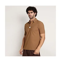 Campus Sutra Men's Tan Brown Seamless Waffle Polo T-Shirt