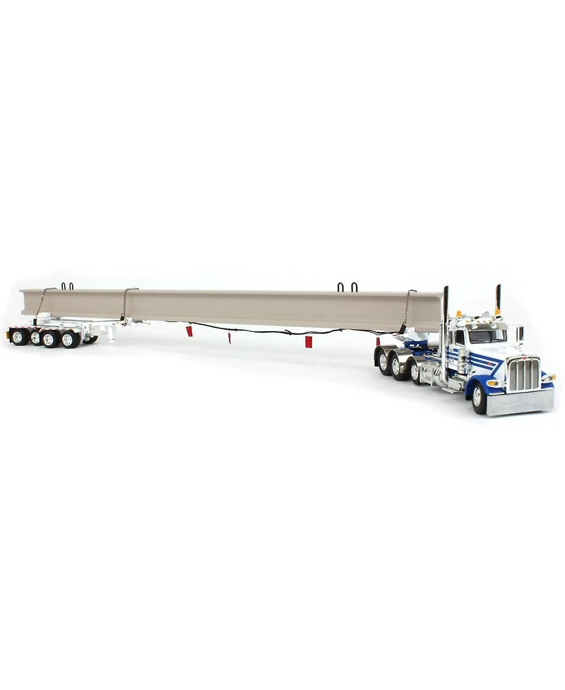 First Gear Dcp 1/64 White/Blue Peterbilt 389 w/ Ermc Hydra-Steer Trailer & Bridge Beam Load