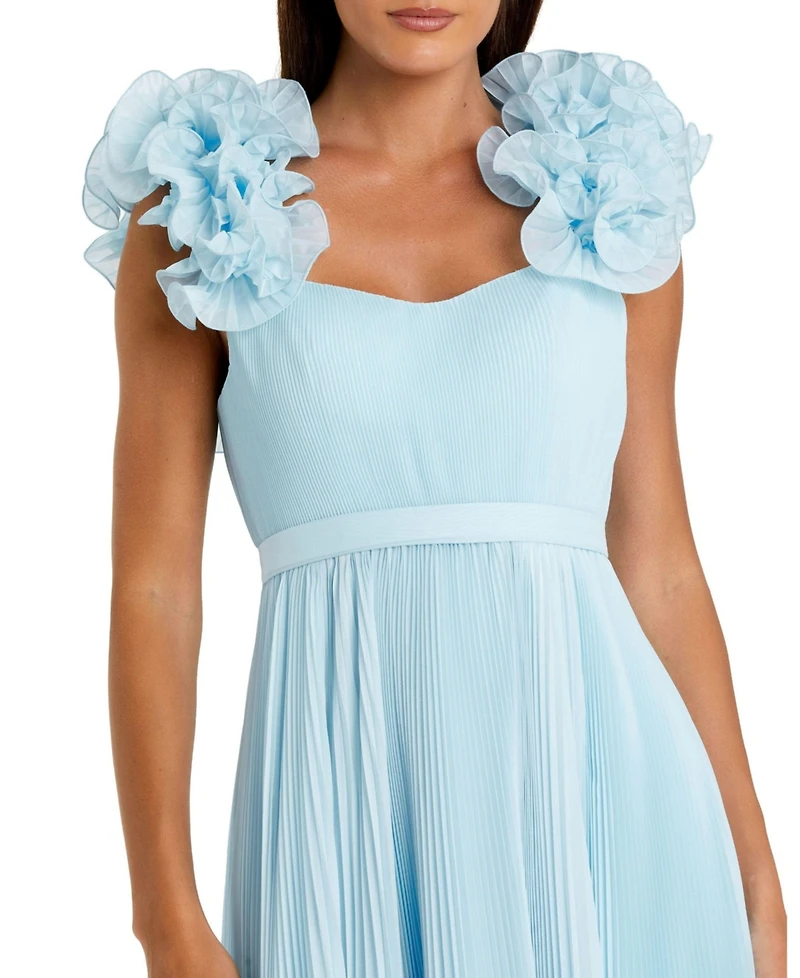 Mac Duggal Women's Pleated Organza Gown With Ruffle Straps