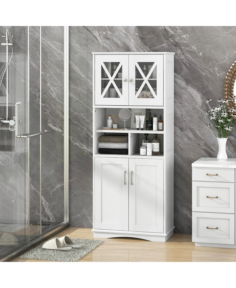 Tall Floor-Standing Bathroom Cabinet with 3 Cubes and Clear Acrylic Doors