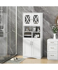 Tall Floor-Standing Bathroom Cabinet with 3 Cubes and Clear Acrylic Doors