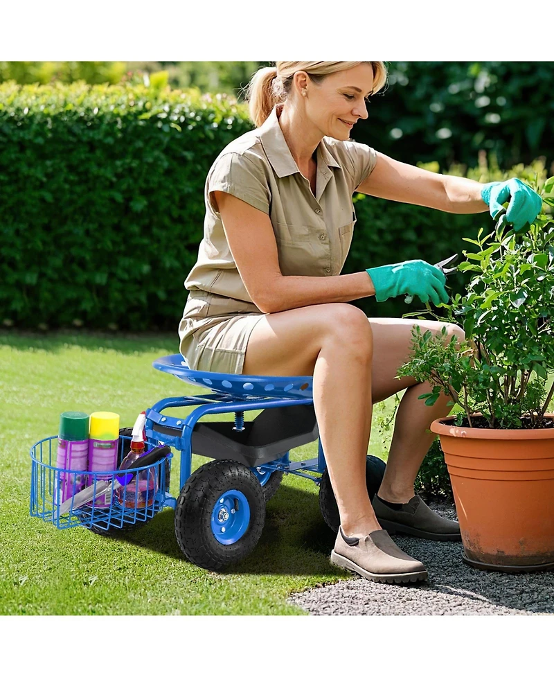 Heavy Duty Garden Cart with Tool Tray and 360 Swivel Seat