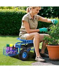 Heavy Duty Garden Cart with Tool Tray and 360 Swivel Seat