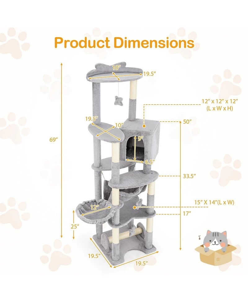 69 Inch Multi-level Cat Tree with Top Perch and Cozy Condo