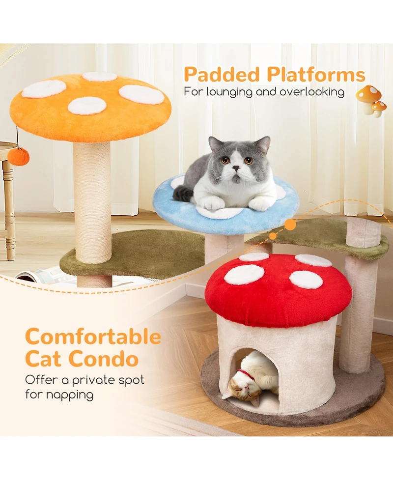 35 Inch Tall Cat Tower with Sisal Scratching Posts Cat Condo and Padded Platforms-Multicolor