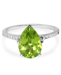 Peridot (1-3/4 ct. t.w.) & Diamond (1/10 ct. t.w.) Pear Ring in 14k White Gold
