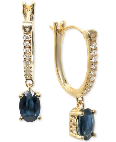 Sapphire (1-1/5 ct. t.w.) & Diamond (1/10 ct. t.w.) Dangle Hoop Earrings in 14k Gold