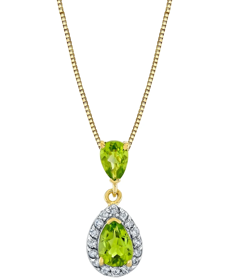 Macy's Peridot (1-1/4 ct. t.w.) & Diamond (1/6 ct. t.w.) Pear-Shaped 18" Pendant Necklace in 14k Yellow Gold