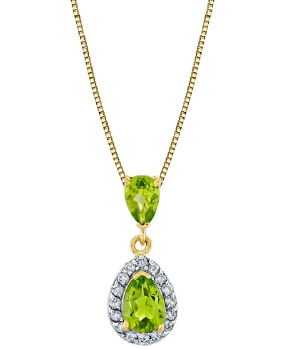 Macy's Peridot (1-1/4 ct. t.w.) & Diamond (1/6 ct. t.w.) Pear-Shaped 18" Pendant Necklace in 14k Yellow Gold