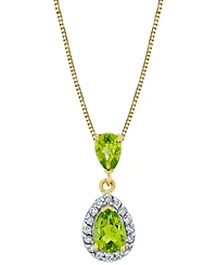 Macy's Peridot (1-1/4 ct. t.w.) & Diamond (1/6 ct. t.w.) Pear-Shaped 18" Pendant Necklace in 14k Yellow Gold