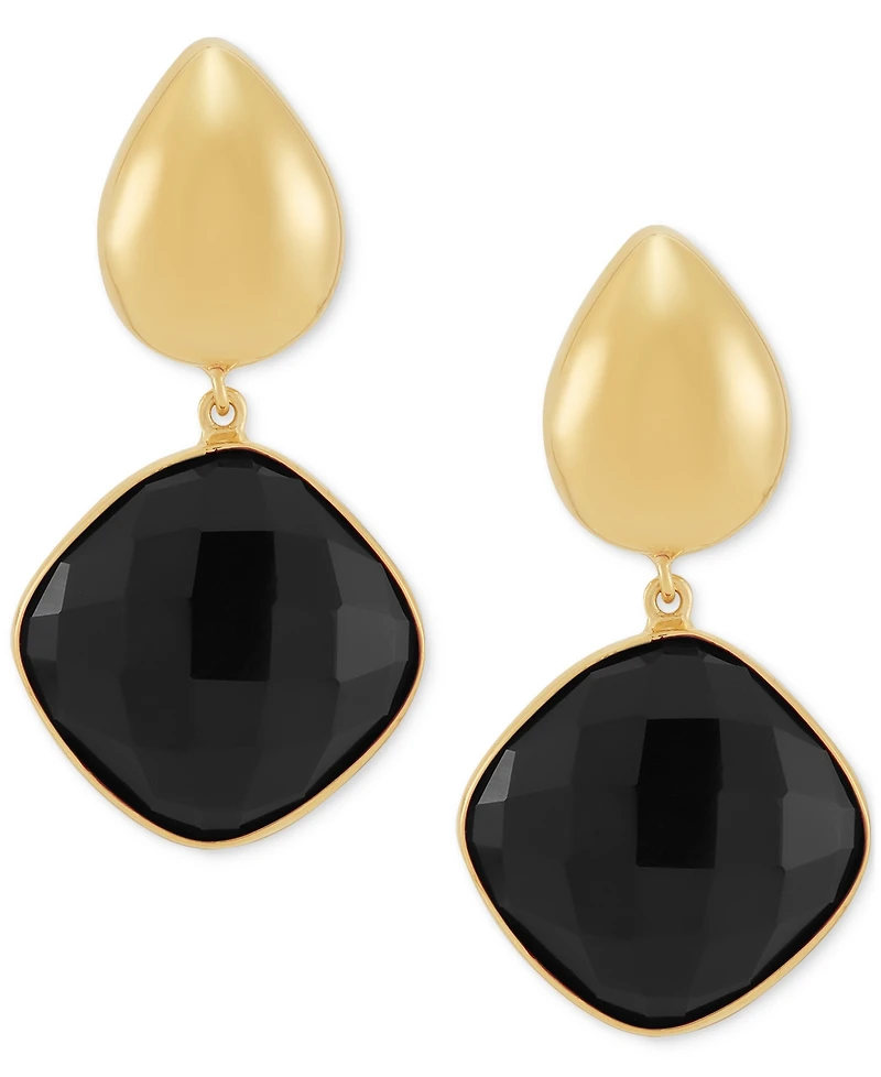 Green Onyx Square Drop Earrings in 24k Gold-Plated Sterling Silver (Also in Black Onyx)