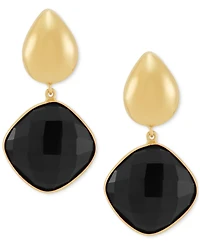 Green Onyx Square Drop Earrings in 24k Gold-Plated Sterling Silver (Also in Black Onyx)