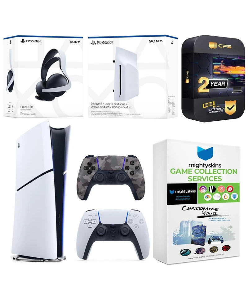 Sony PlayStation 5 Slim Digital Bundle with Disc Drive, Extra Controller, Pulse Elite Headset