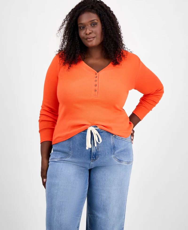 On 34th Trendy Plus V-Neck Henley Shirt, Macy's Exclusive