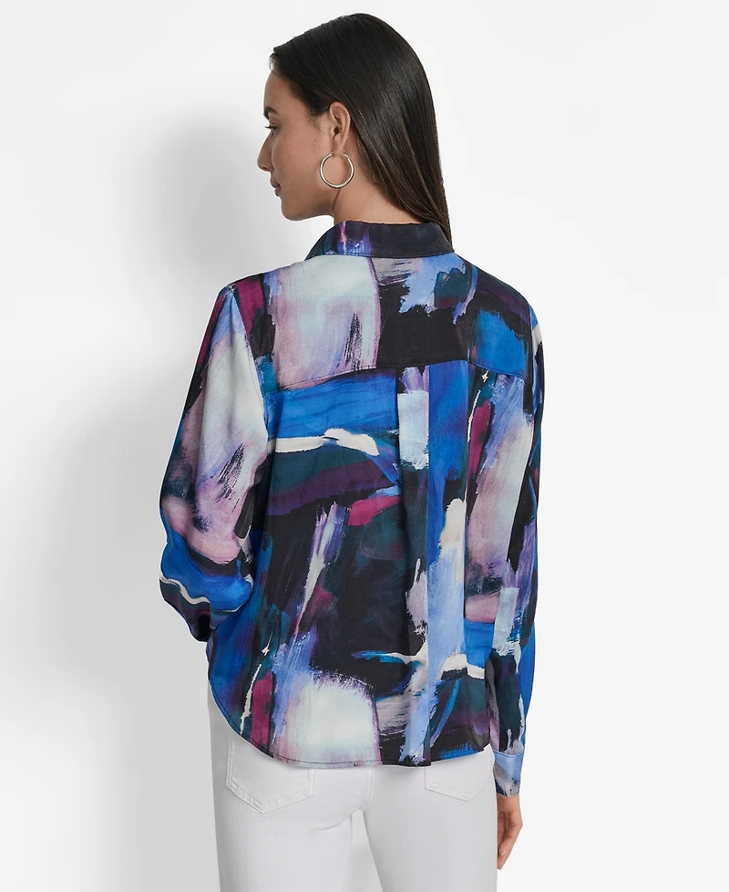 Dkny Women's Printed Long-Sleeve Twist-Front Blouse